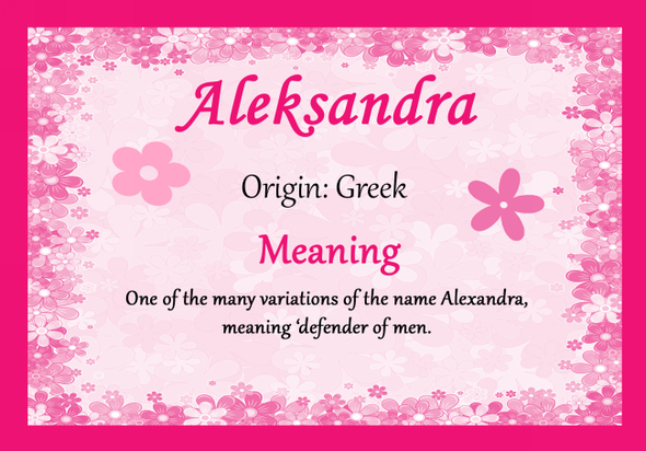 Aleksandra Personalised Name Meaning Certificate