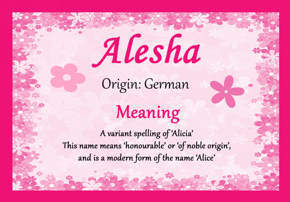 Alesha Personalised Name Meaning Certificate
