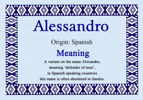 Alessandro Personalised Name Meaning Certificate