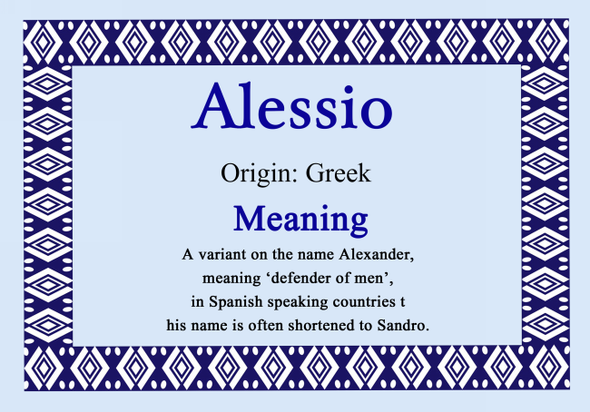 Alessio Personalised Name Meaning Certificate