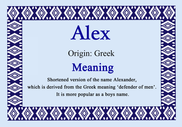 Alex Personalised Name Meaning Certificate
