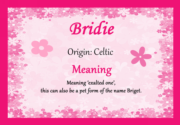 Bridie Personalised Name Meaning Certificate