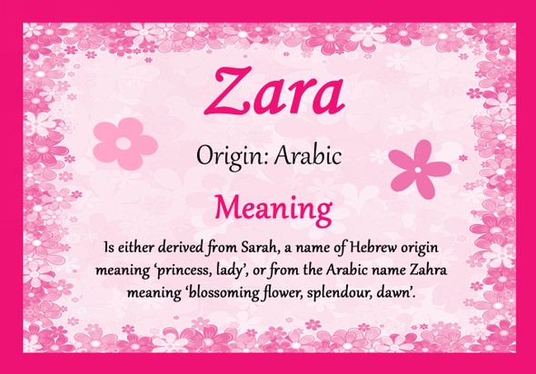 Zara Personalised Name Meaning Certificate