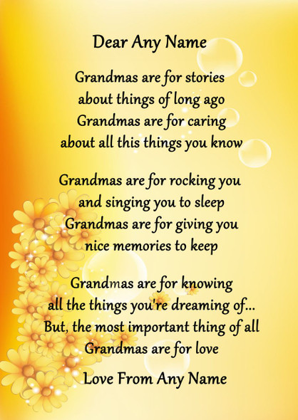 Yellow Floral Grandmas Are For Love Personalised Poem Certificate