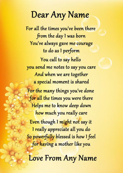 Yellow Floral Mother Like You Personalised Poem Certificate