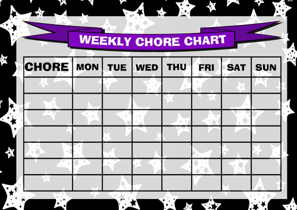 Weekly Chore Rota Task Reward Chart Black White Stars