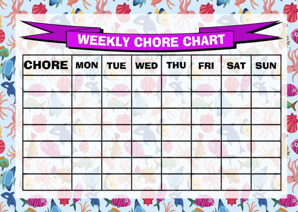 Weekly Chore Rota Task Reward Chart Fish