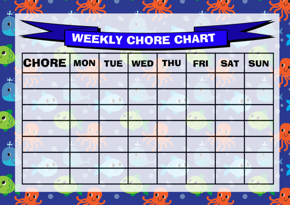 Weekly Chore Rota Task Reward Chart Fish And Octopus