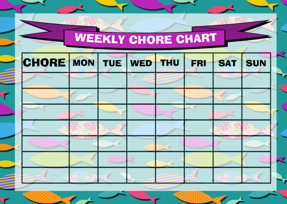 Weekly Chore Rota Task Reward Chart Fish Green