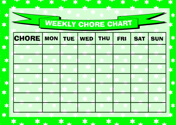 Weekly Chore Rota Task Reward Chart Green Stars