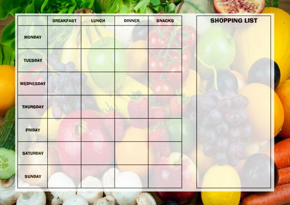 Weekly Meal Menu Diet Planner Chart Fruit And Veg