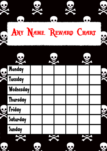 Black & White Skull & Crossbones Pirate Star Sticker Reward Chart