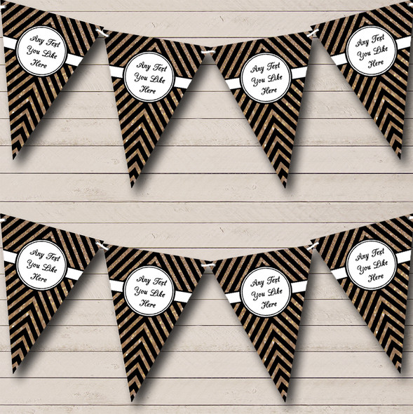 Black And Copper Gold Glitter Chevrons Wedding Bunting