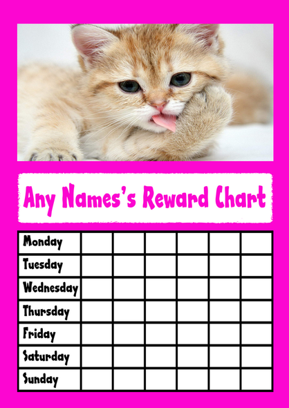Pink Kitten Licking Paw Star Sticker Reward Chart