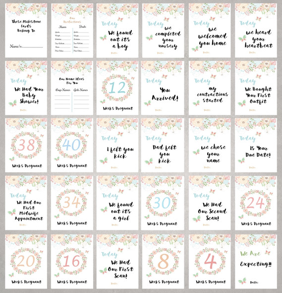 Shabby Chic Floral Pregnancy Milestone Cards