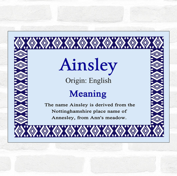 Ainsley Name Meaning Blue Certificate