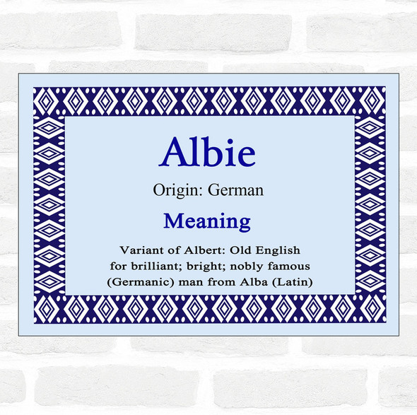 Albie. Name Meaning Blue Certificate