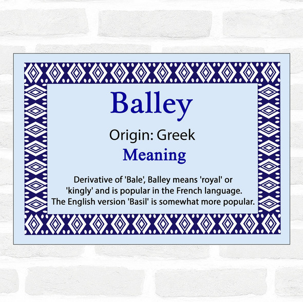 Balley Name Meaning Blue Certificate