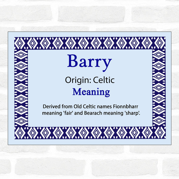 Barry Name Meaning Blue Certificate