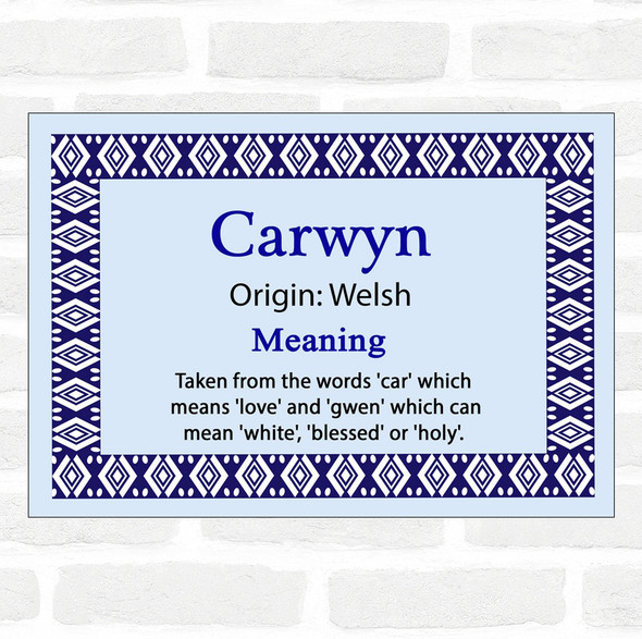 Carwyn Name Meaning Blue Certificate