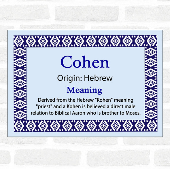 Cohen Name Meaning Blue Certificate
