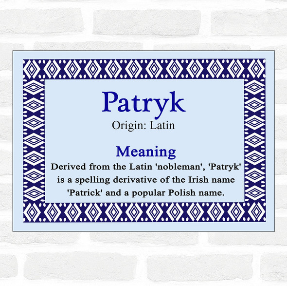 Patryk Name Meaning Blue Certificate