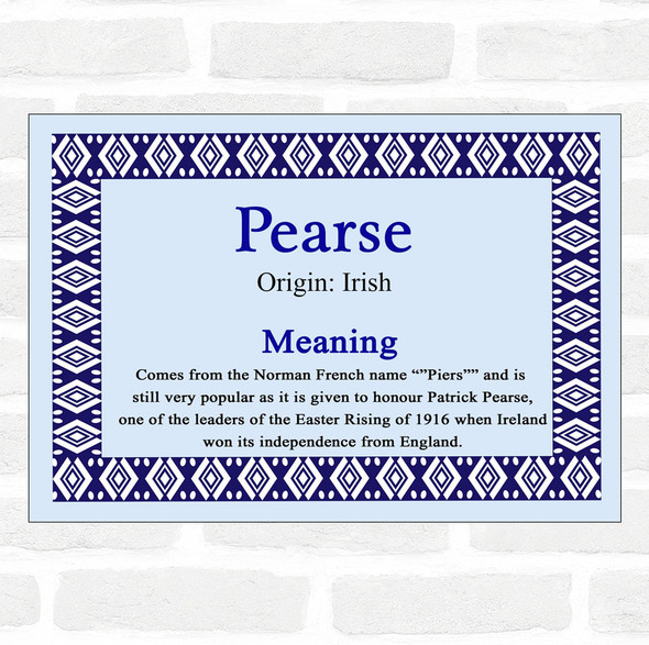 Pearse Name Meaning Blue Certificate