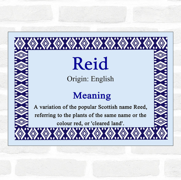 Reid Name Meaning Blue Certificate