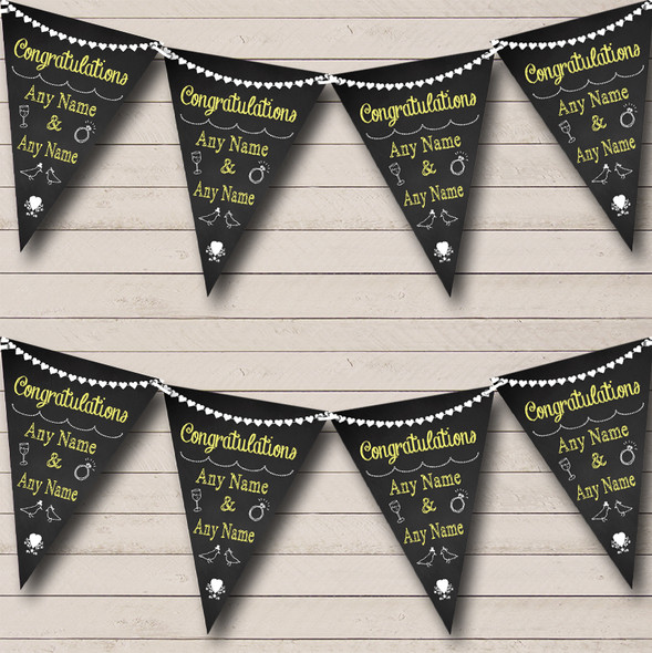 Chalkboard Congratulations Black White & Yellow Wedding Bunting