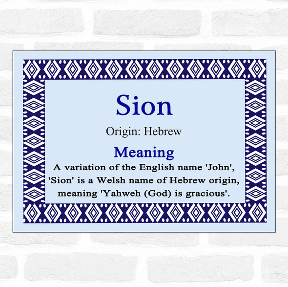 Sion Name Meaning Blue Certificate