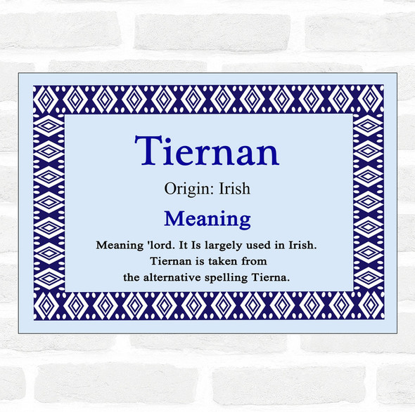 Tiernan Name Meaning Blue Certificate
