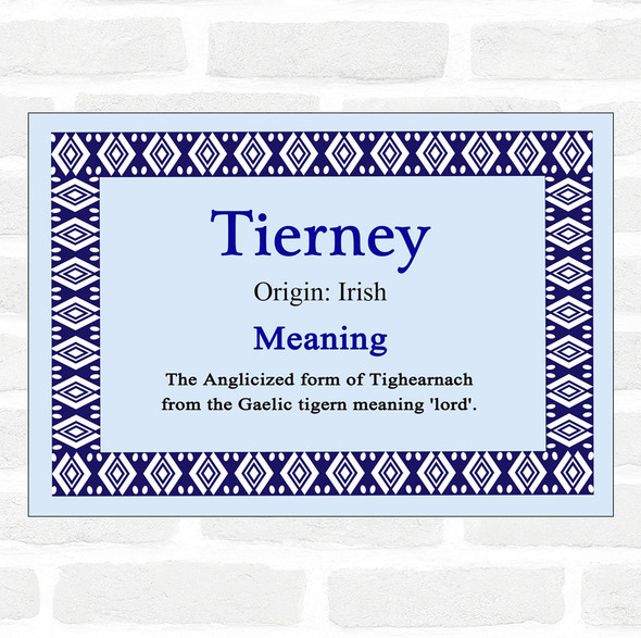 Tierney Name Meaning Blue Certificate