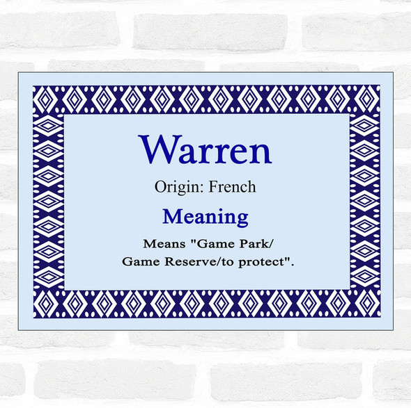Warren Name Meaning Blue Certificate