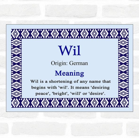 Wil Name Meaning Blue Certificate