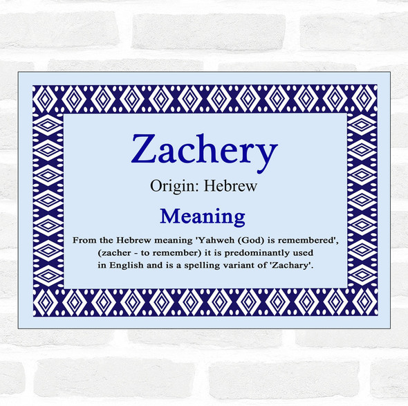 Zachery Name Meaning Blue Certificate