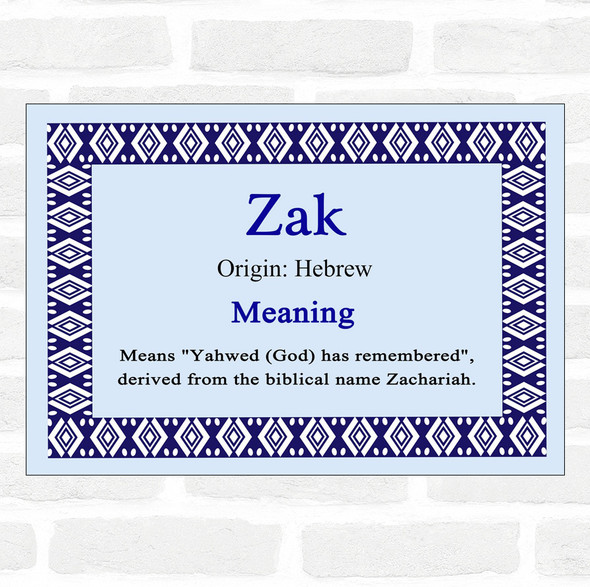 Zak Name Meaning Blue Certificate