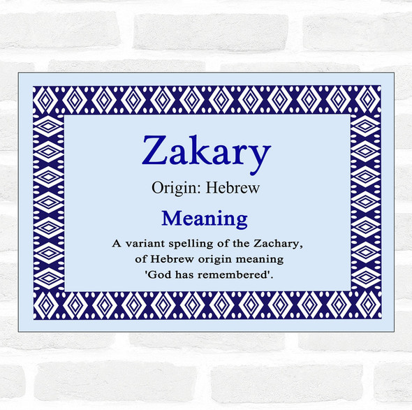 Zakary Name Meaning Blue Certificate