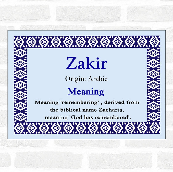 Zakir Name Meaning Blue Certificate