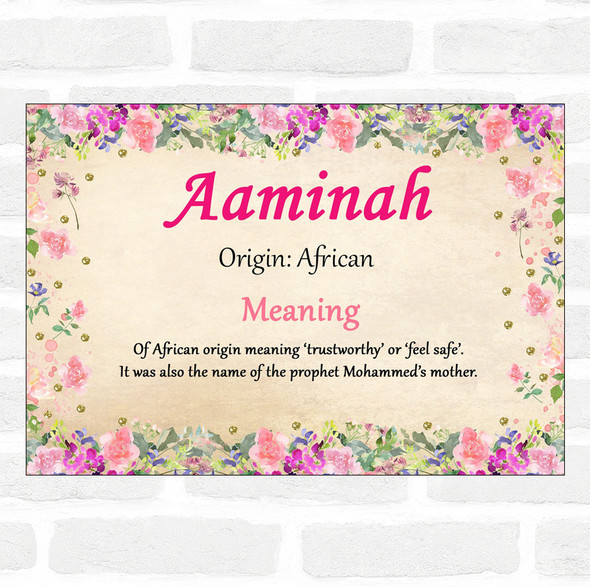 Aaminah Name Meaning Floral Certificate