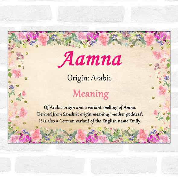 Aamna Name Meaning Floral Certificate