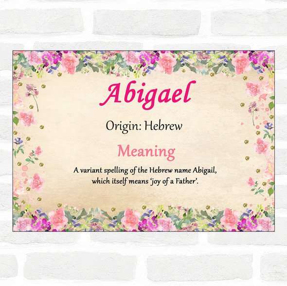 Abigael Name Meaning Floral Certificate