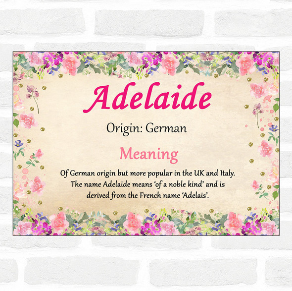 Adelaide Name Meaning Floral Certificate