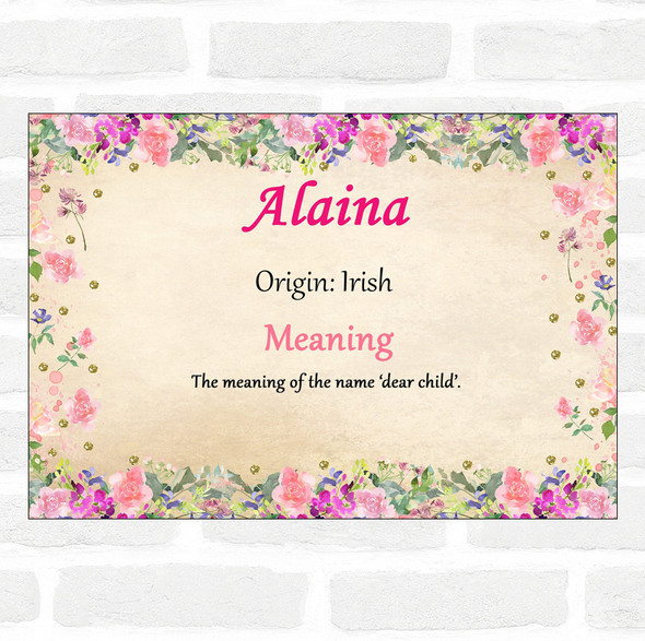 Alaina Name Meaning Floral Certificate