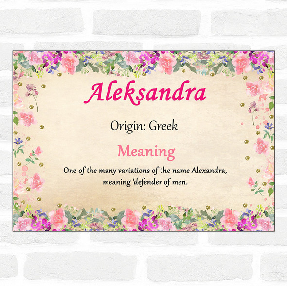 Aleksandra Name Meaning Floral Certificate