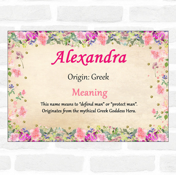 Alexandra Name Meaning Floral Certificate