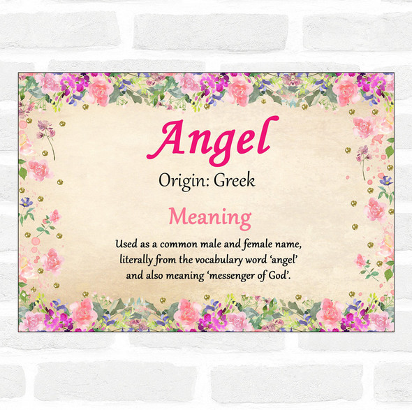 Angel Name Meaning Floral Certificate