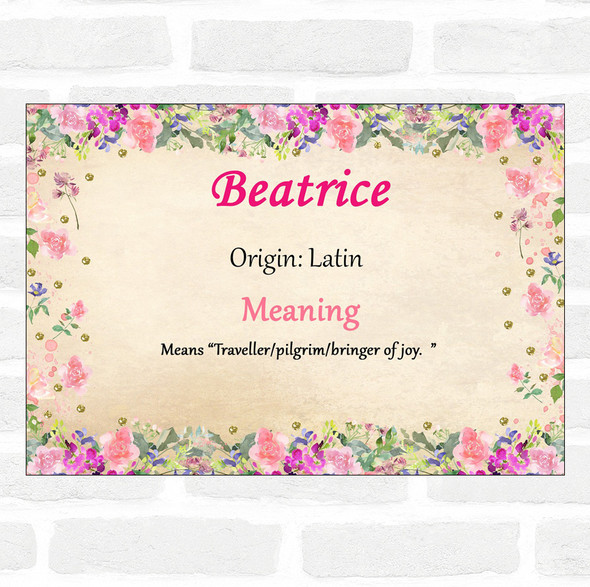 Beatrice Name Meaning Floral Certificate