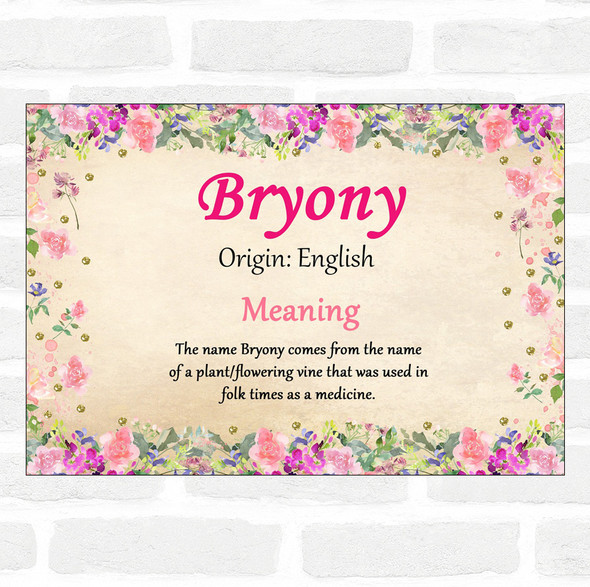 Bryony Name Meaning Floral Certificate