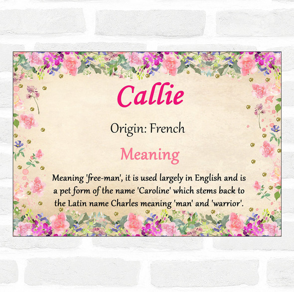 Callie Name Meaning Floral Certificate