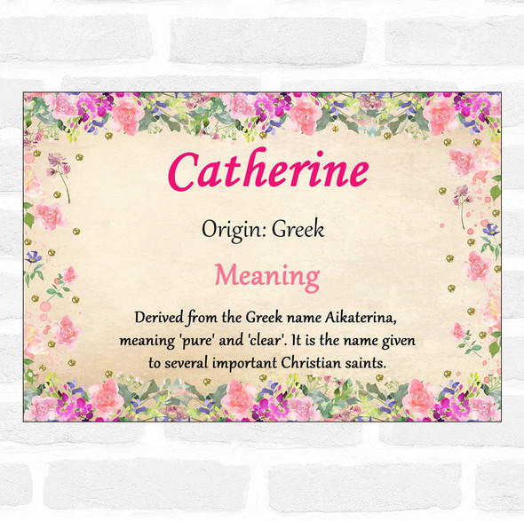 Catherine Name Meaning Floral Certificate